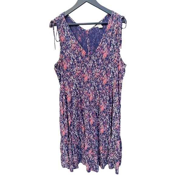 Caslon Navy Coral Painted Rain V-Neck Dress I Size:M - Picture 1 of 9